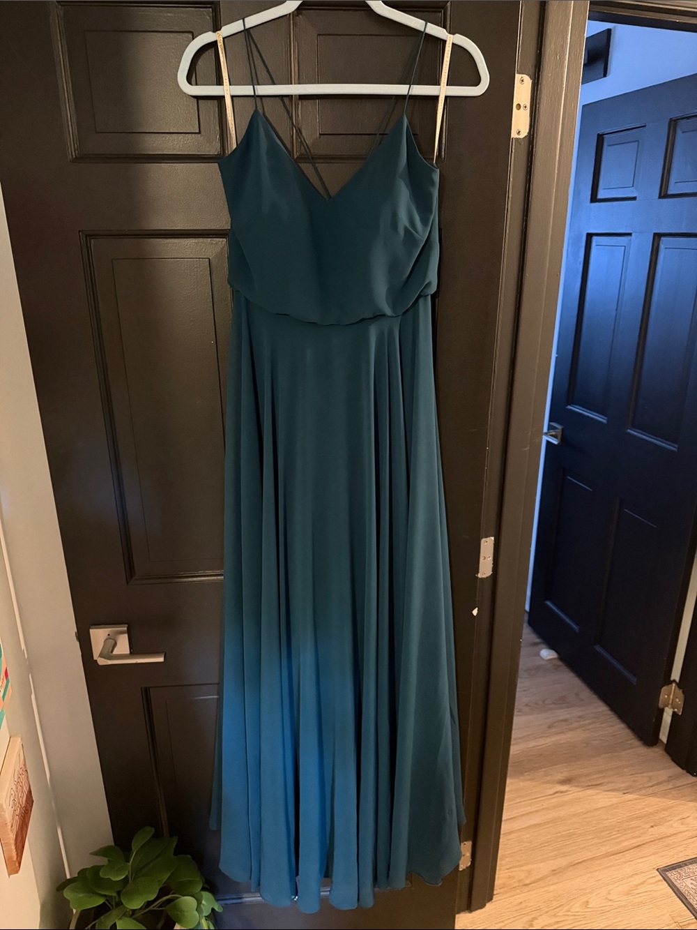 Jenny Yoo Collection Deep Teal V-Neck Maxi Bridesmaid Dress – Size 2